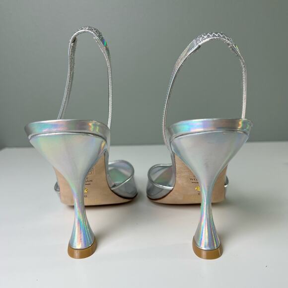 Stuart Weitzman Womens Silver Clear Pointed Stuart Xcurve 100 Slingback Heels 10 - Picture 9 of 11